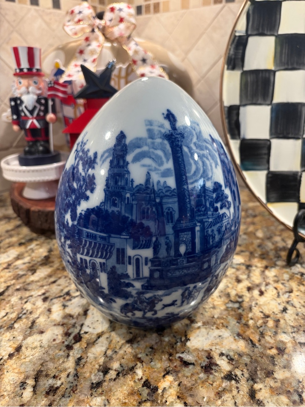 Vintage Blue and White Transferware Decorative Porcelain Egg. 💙🤍💙